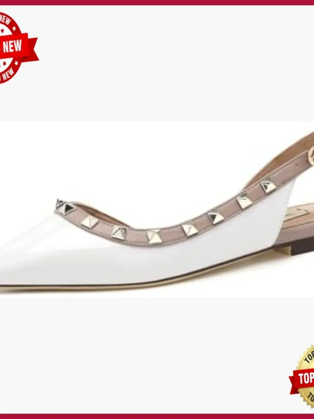 Pointed Toe Slingback Flats with Rivets Buckle